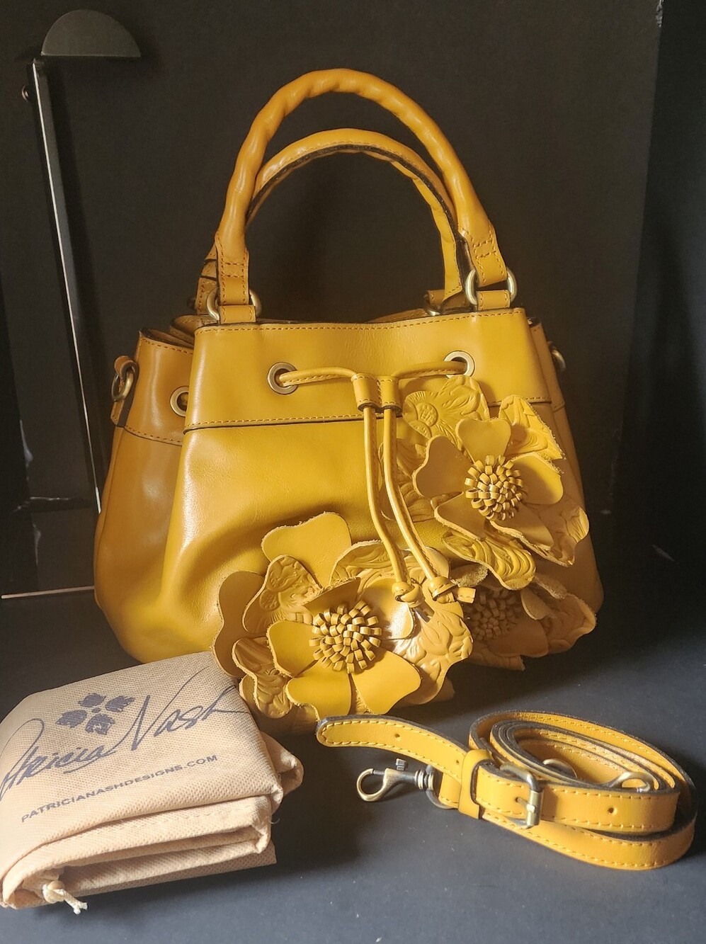 Patricia Nash Oriana Leather Floral Drawstring Bag